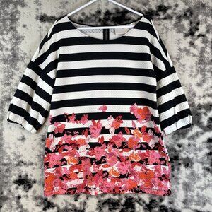 Anthropologie Postmark Linnea Blouse Women's Size Large Striped Floral Poly‎